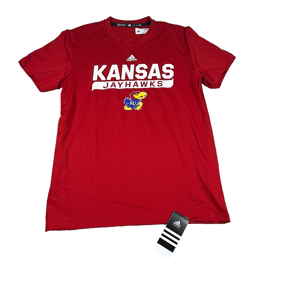 Adidas Performance Mens M Red Kansas Jayhawks Aeroready Training Tee Shirt NWT